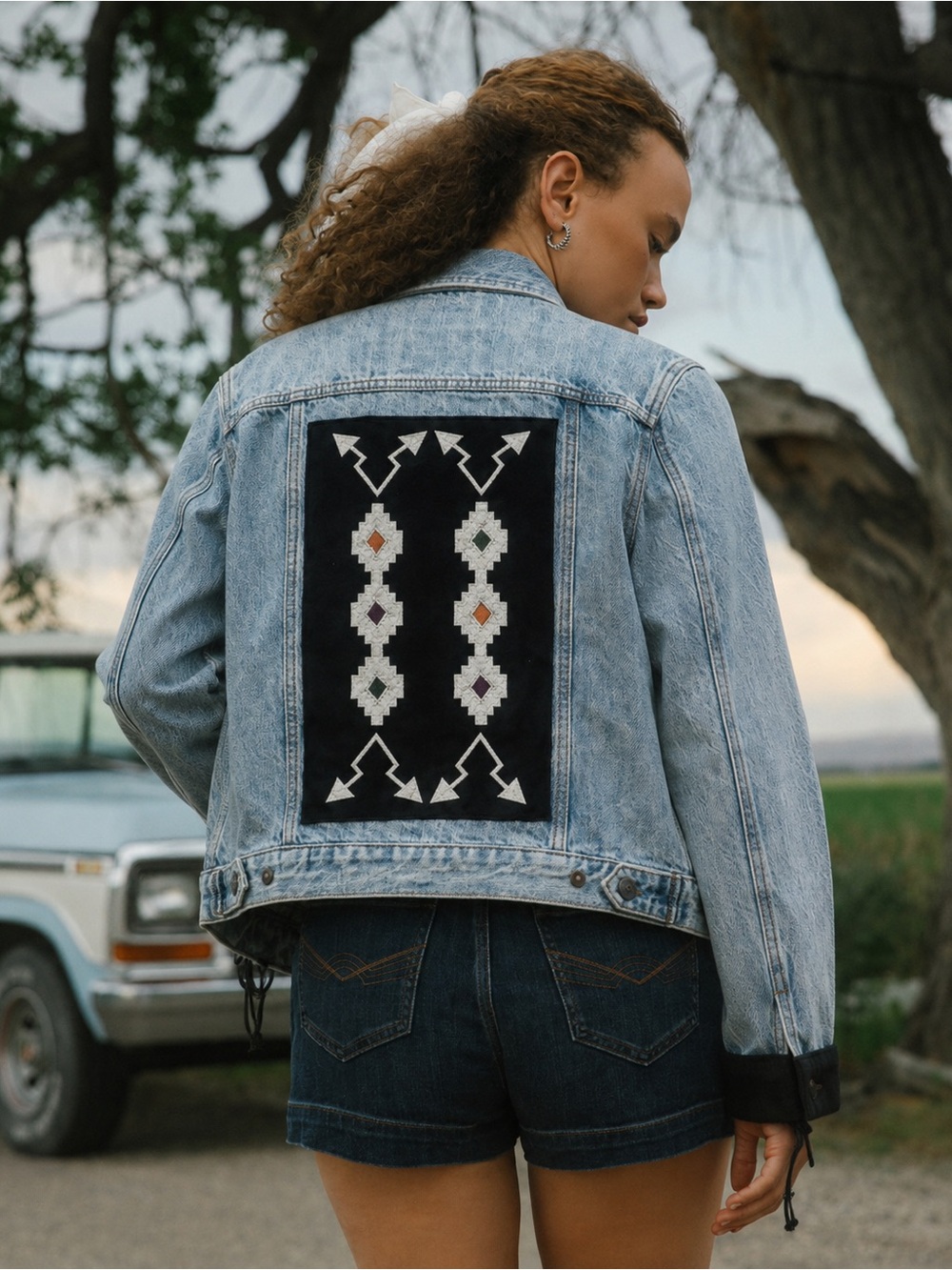 Vintage SFR Santa Fe Creation Denim Jacket with Suede & Aztec Patch - Picture 2 of 11
